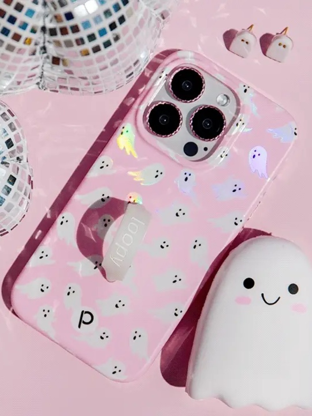 Blushing Boos Loopy Case iPhone 13 / 14 Dust Bag Loop Halloween Ghost Pink
